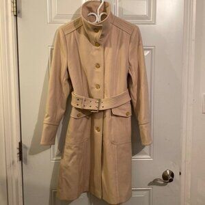 Kenneth Cole Wool Blend Long Coat Belted Pockets Women’s Size 10 Winter Trench